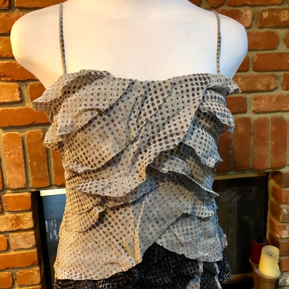 Vintage Black Gray Spaghetti Strap Ruffle Layered Cocktail Holiday Party… - Picture 5 of 8